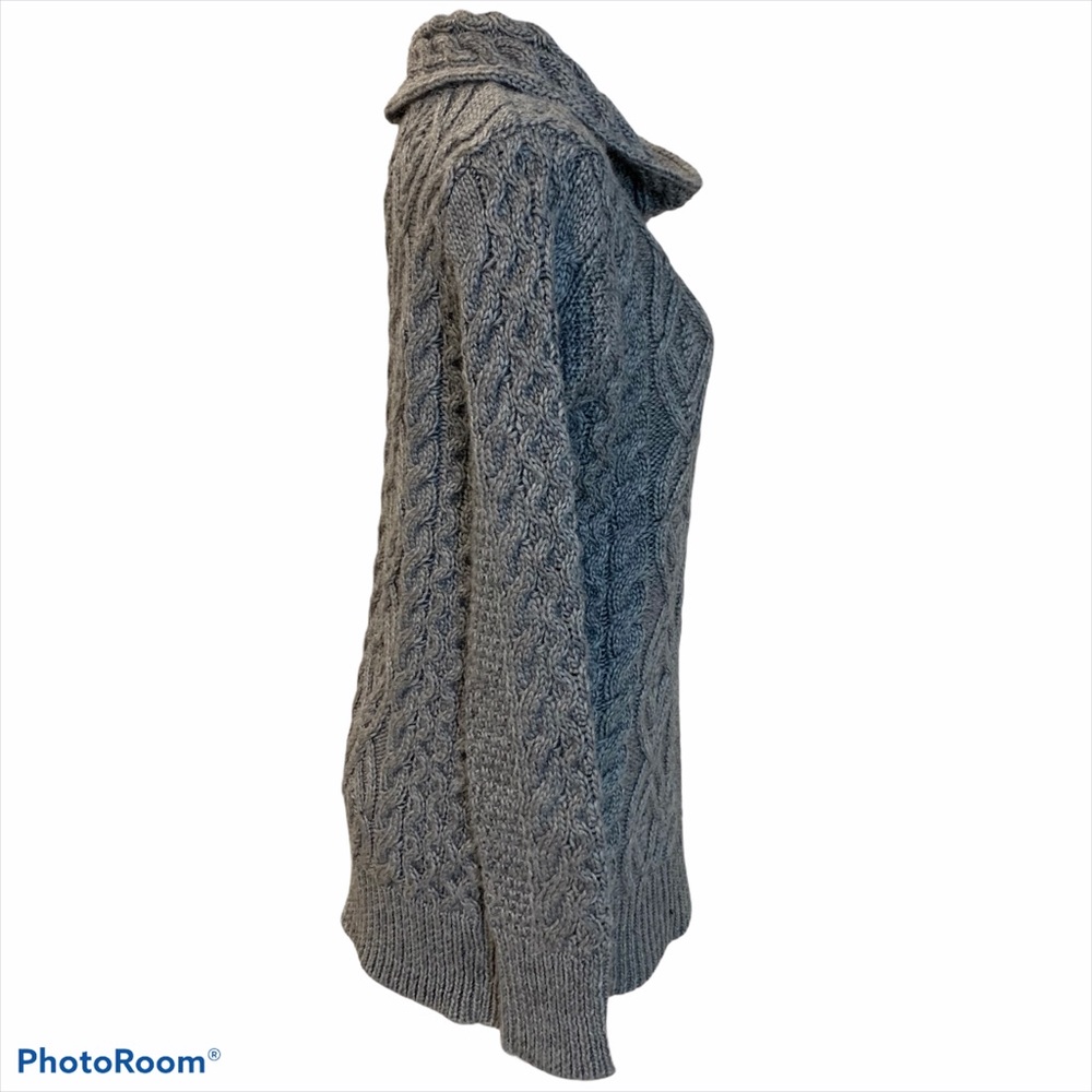 Zara Chunky Cowl Neck Heavy Knit Gray Cabled Sweater - Size Small - Picture 3 of 9